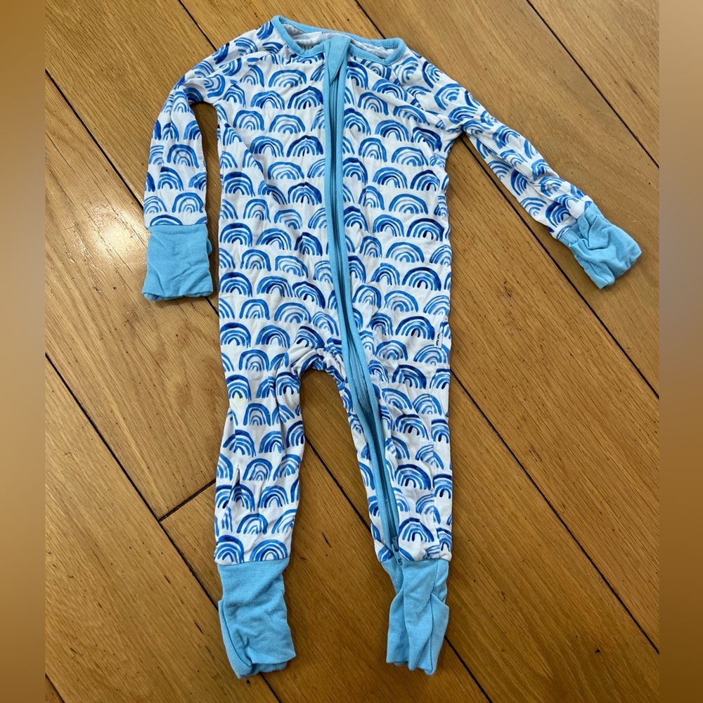 Little Sleepies Blue Rainbows Zippy; Like New; 0-3 mo